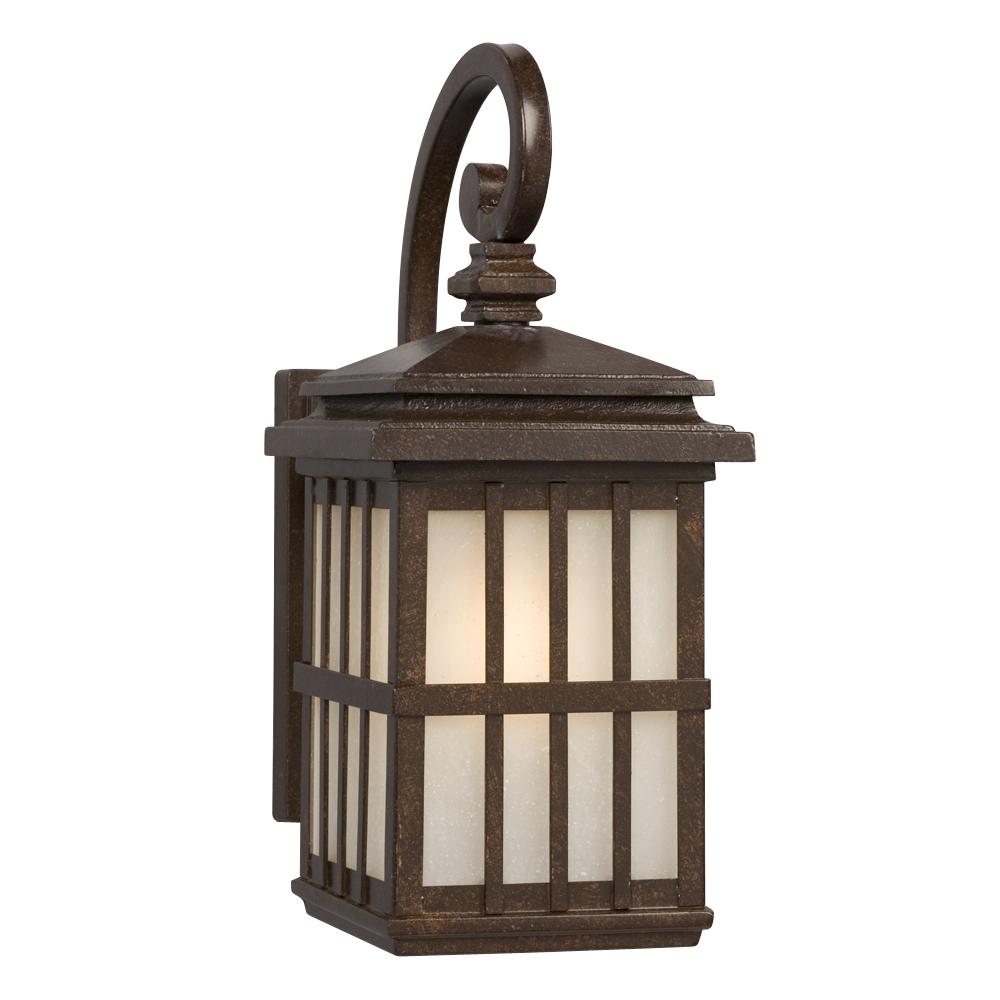 1-Light Outdoor Wall Mount Lantern - Bronze with Frosted Seeded Glass