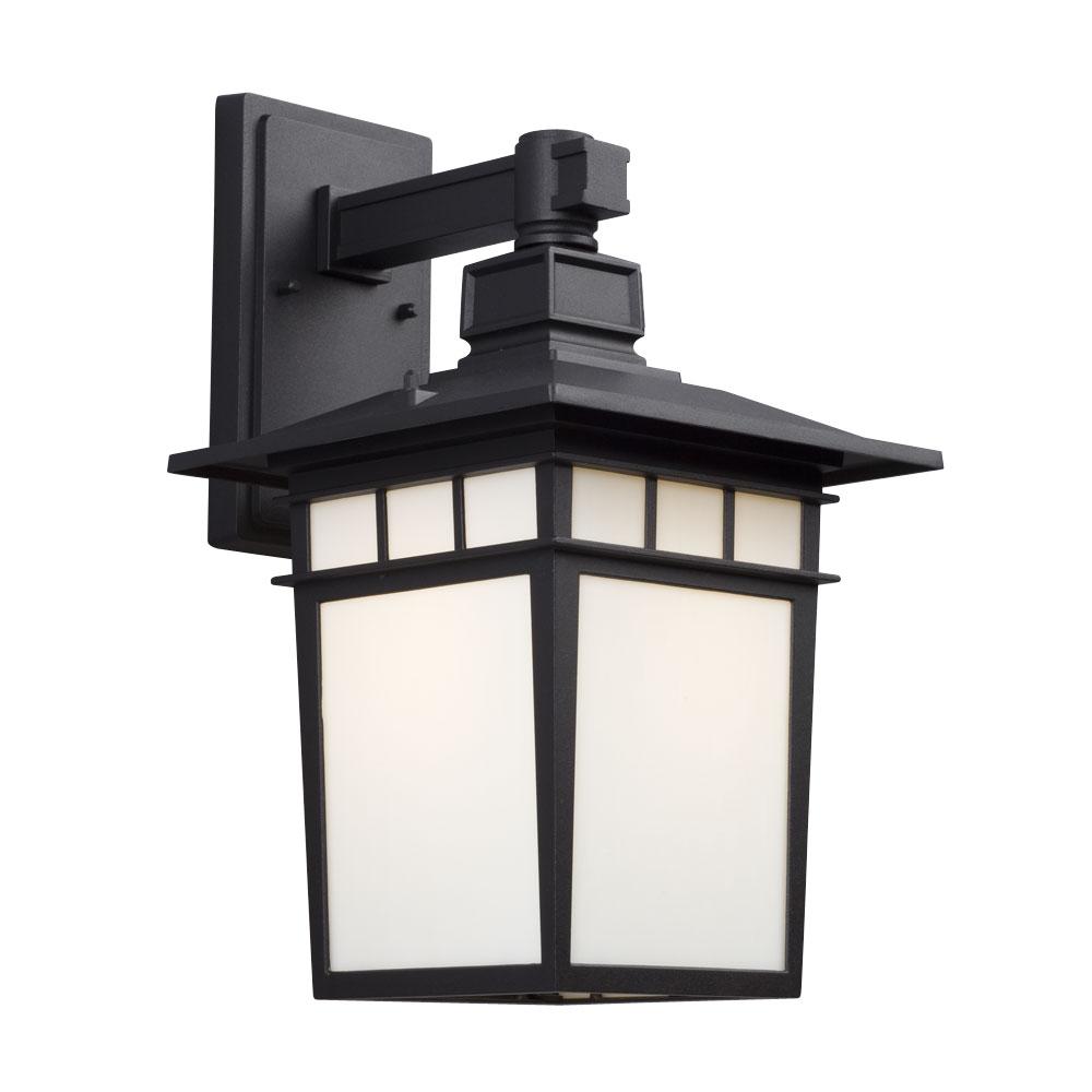 Outdoor Wall Mount Lantern - in Black finish with White Art Glass