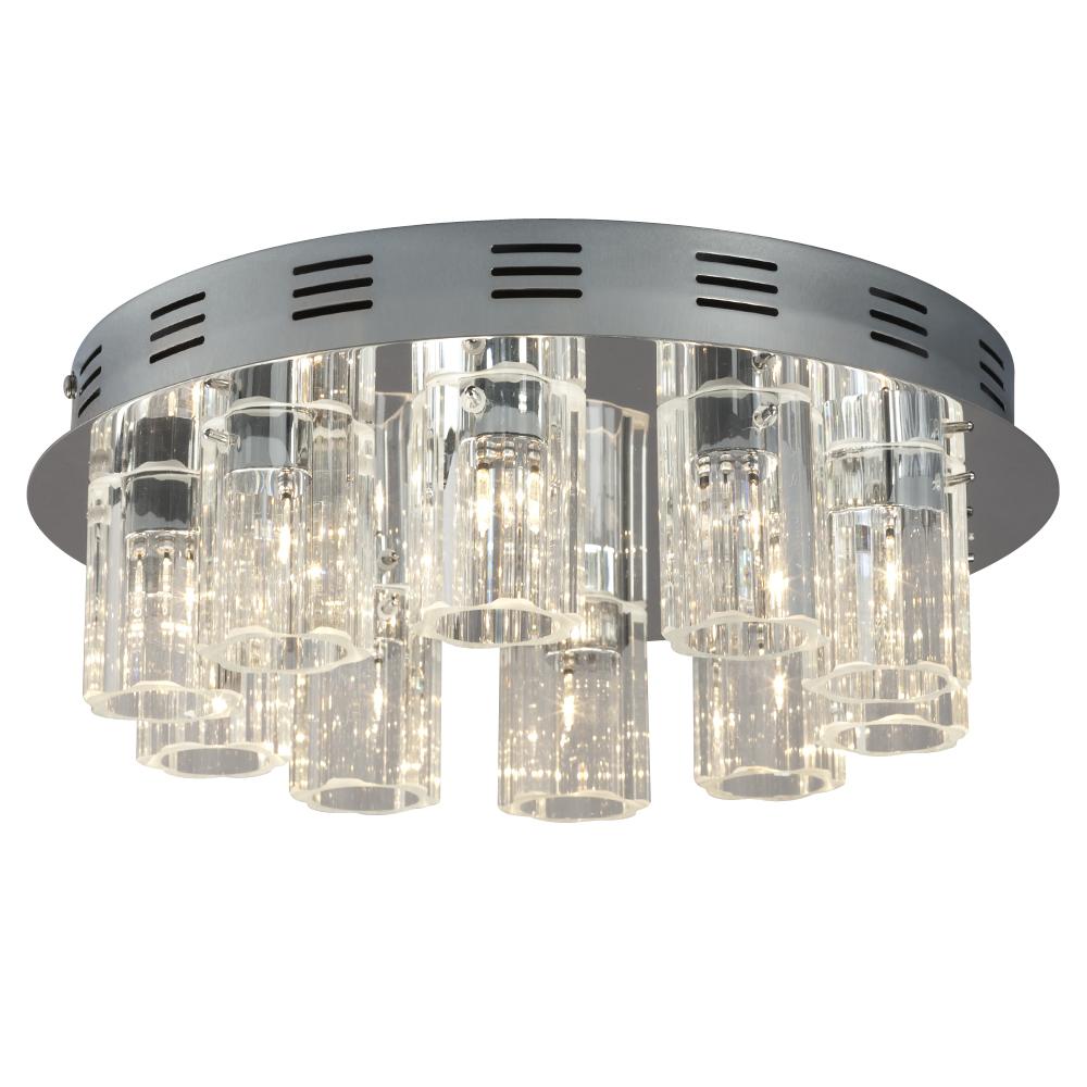 10-Light Flush Mount in Polished Chrome with Clear Crystal Shades
