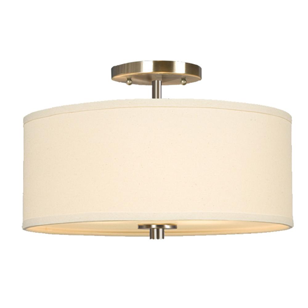 Semi-Flush Mount - Brushed Nickel with Off-White Linen Shade
