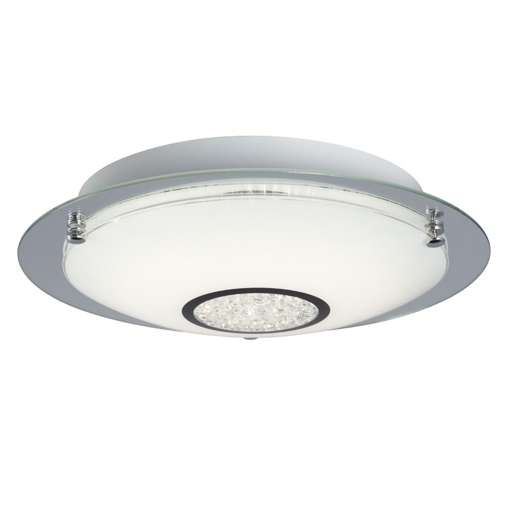 Flush Mount Ceiling Light - in Polished Chrome finish with White Glass & Clear Crystal Accents (3L)
