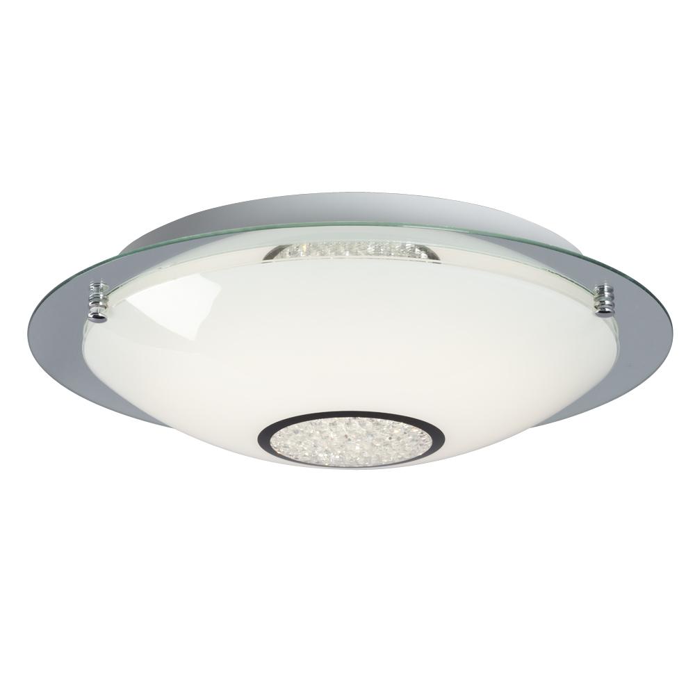 LED Flush Mount Ceiling Light - in Polished Chrome finish with White Glass & Clear Crystal Accents
