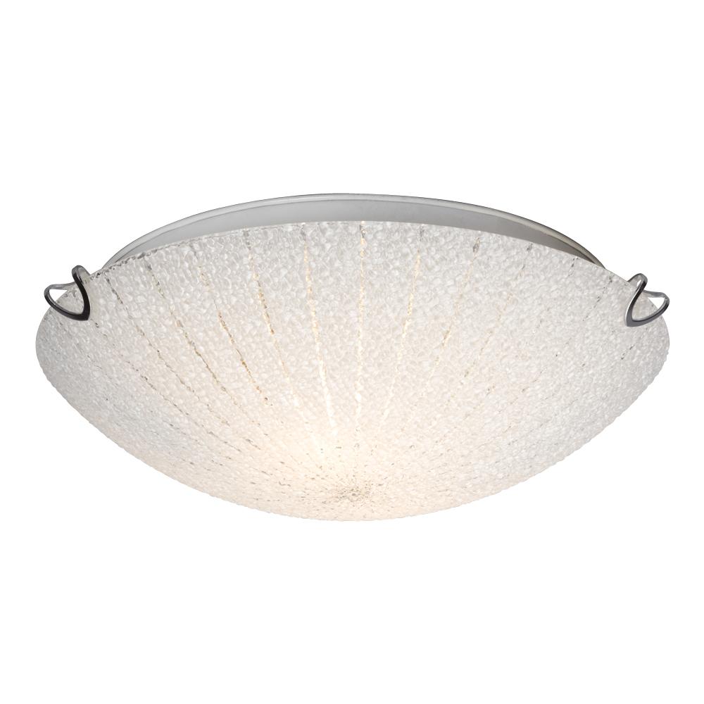 LED Flush Mount Ceiling Light - in Polished Chrome finish with Patterned White Sugar Glass