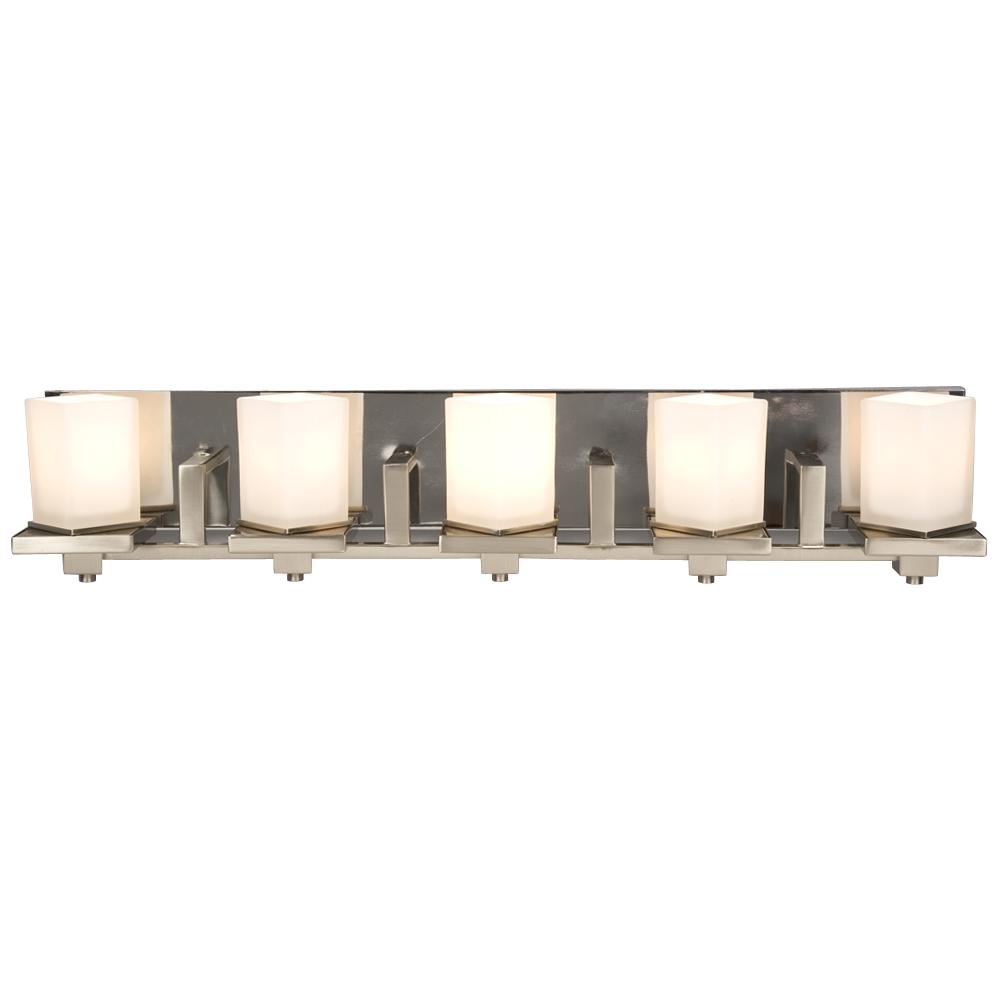 Five Light Vanity  - Brushed Nickel / Chrome with Frosted White Glass (4 pack)