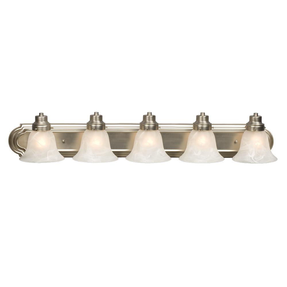 Five Light Vanity - Brushed Nickel w/ Marbled Glass