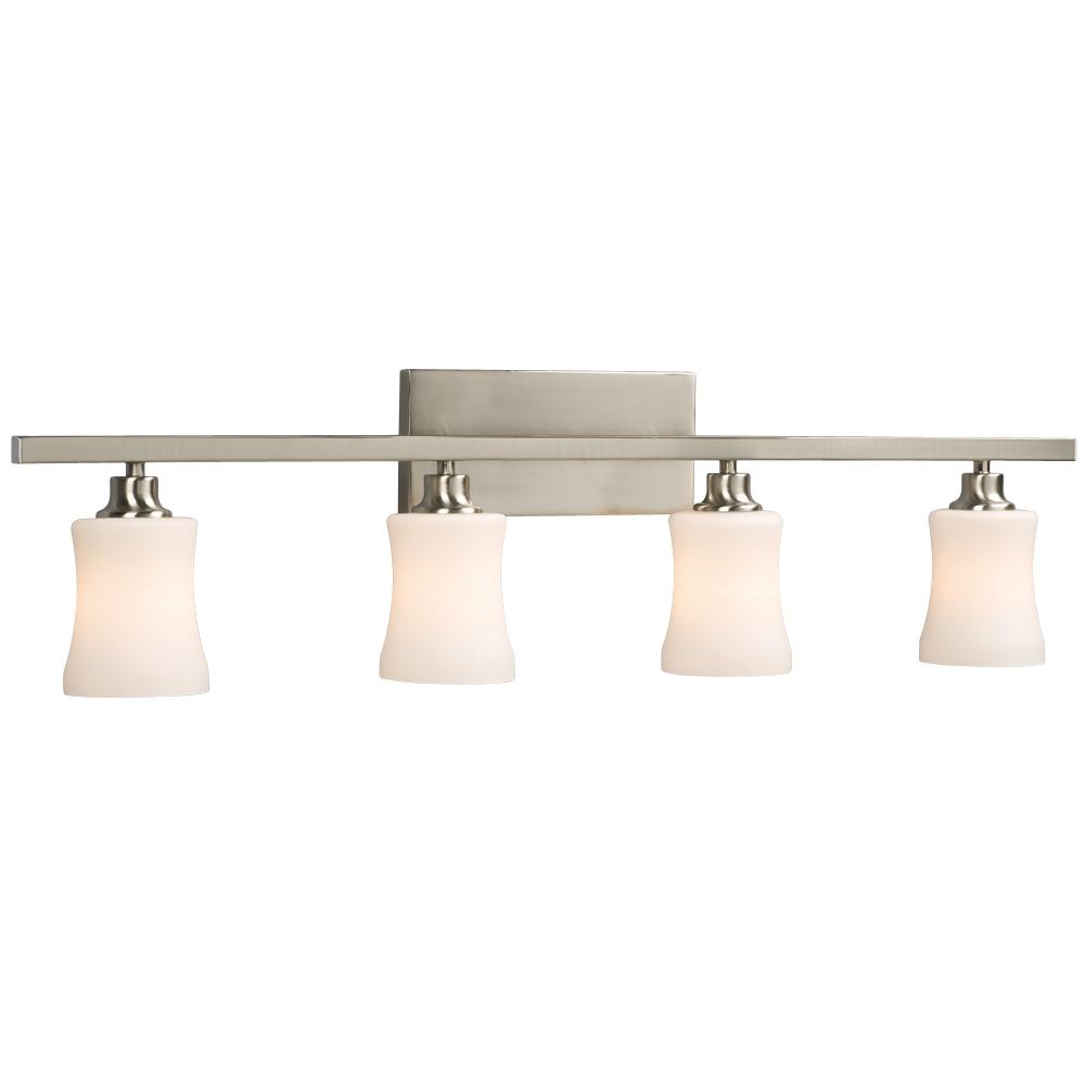 Four Light Vanity - Brushed Nickel with White Glass