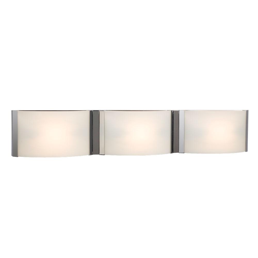 LED 3-Light Bath & Vanity Light - in Polished Chrome finish with Satin White Glass