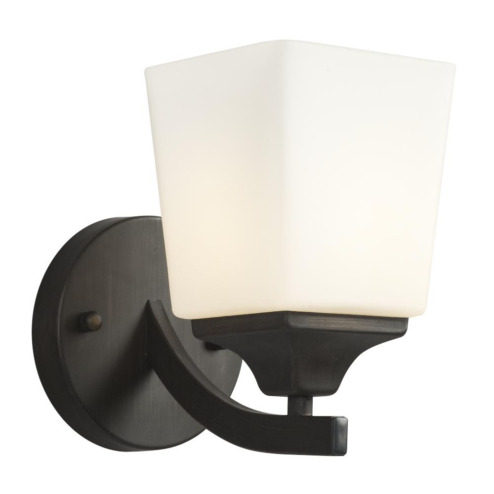 1-Light Wall Sconce - Oil Rubbed Bronze with Satin White Glass