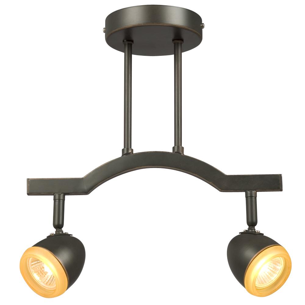 Two Light Halogen Track Light - Dark Brown Copper w/ Frosted Amber Glass