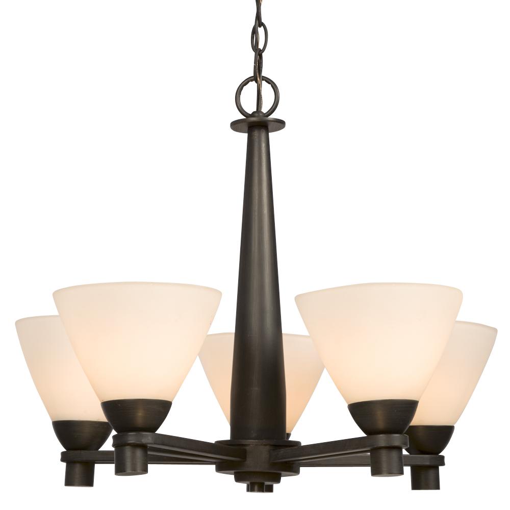 Five Light Chandelier - Oil Rubbed Bronze w/ Frosted White Glass