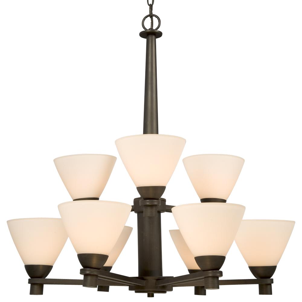 Nine Light Chandelier - Oil Rubbed Bronze w/ Frosted White Glass