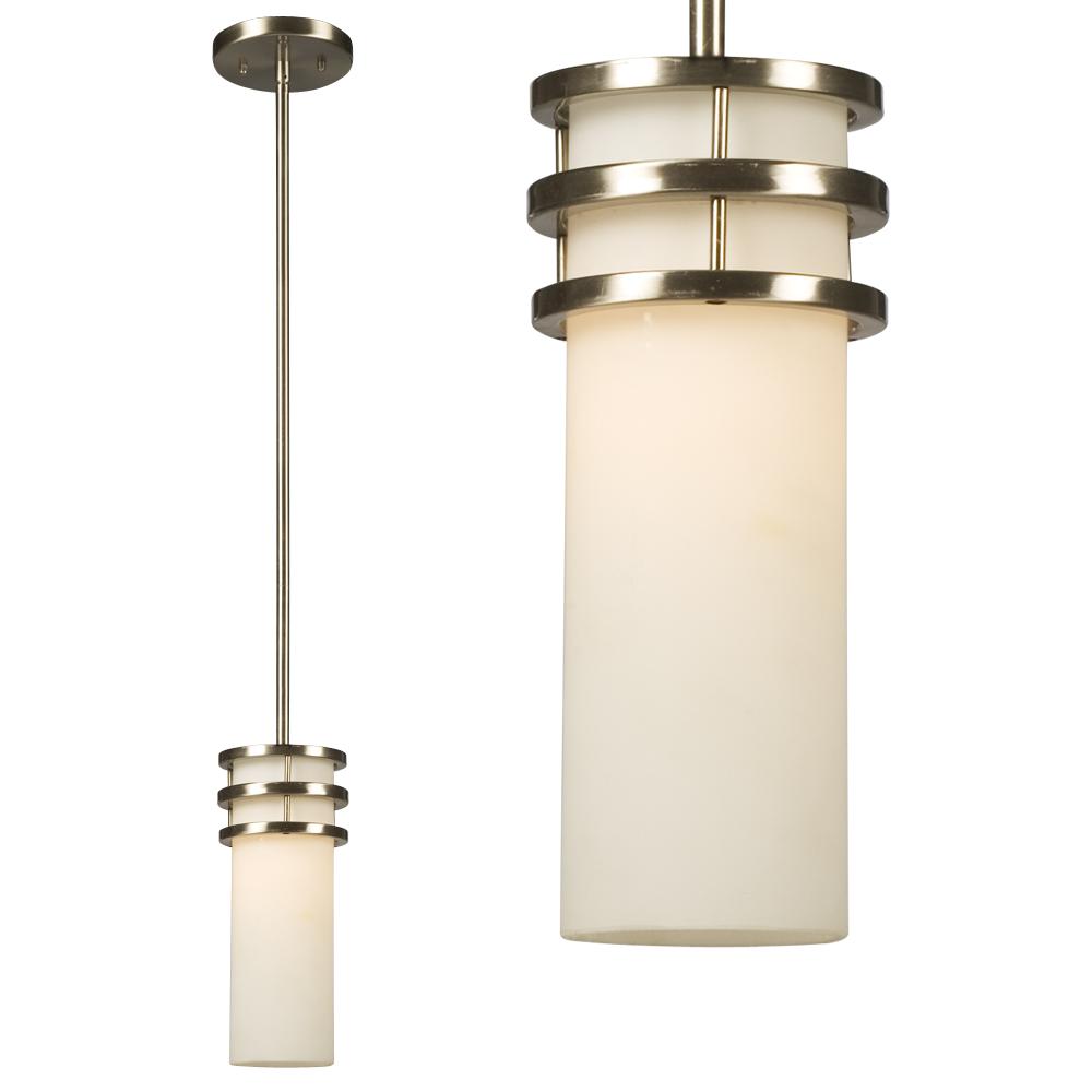 Mini Pendant w/6",12",18" Extension Rods - Brushed Nickel with Frosted White Glass