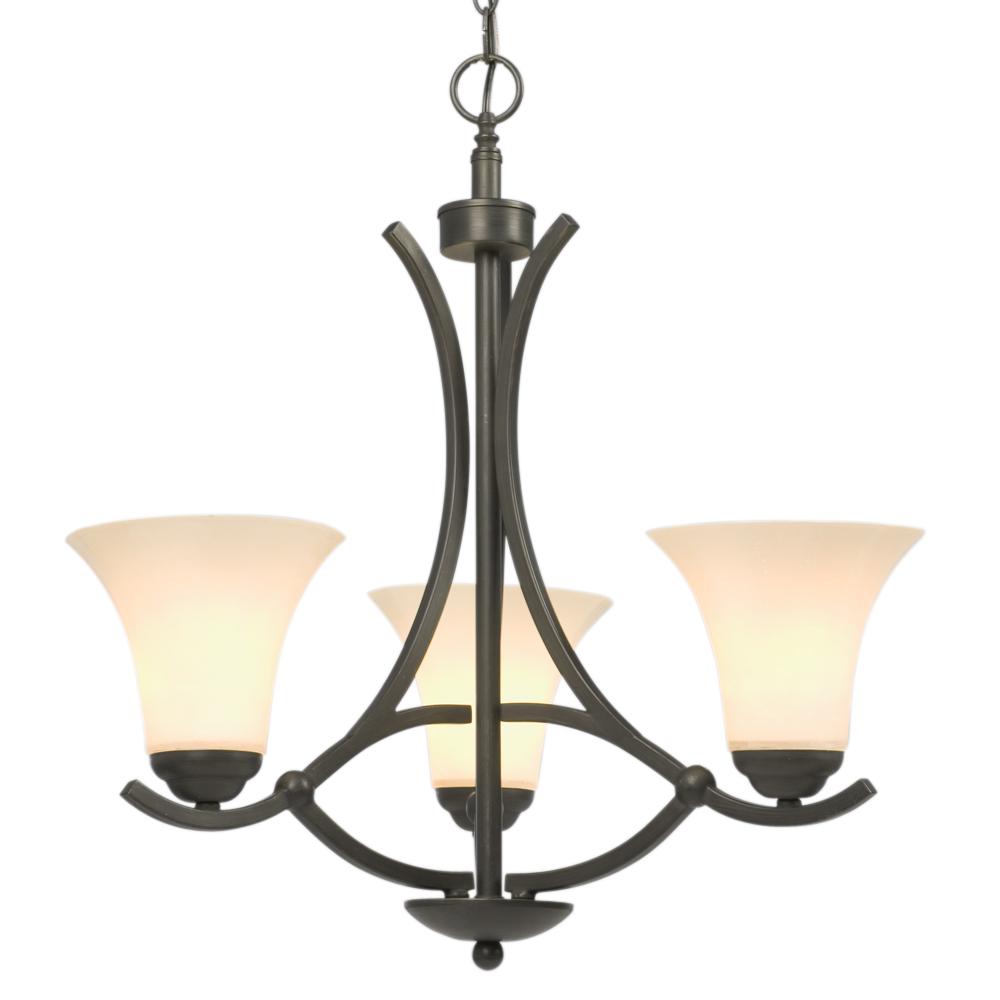 Three Light Chandelier - Oil Rubbed Bronze with White Glass