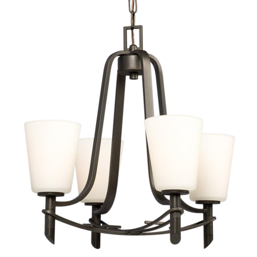 Four Light Chandelier - Oil Rubbed Bronze with Satin White Glass
