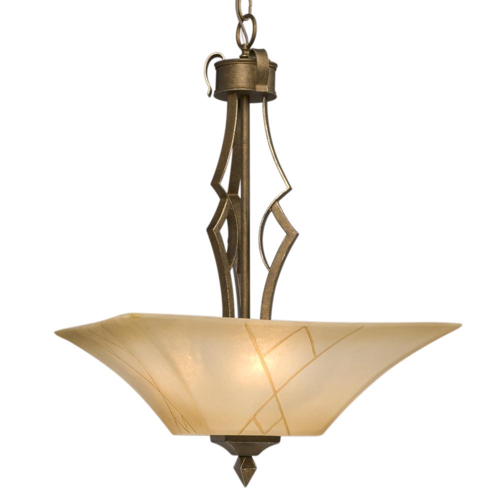 Pendant - Olde World Gold with Beige Frosted Etched Glass