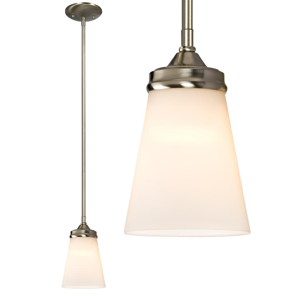 Mini Pendant w/6",12",18" Extension Rods - Brushed Nickel with White Glass