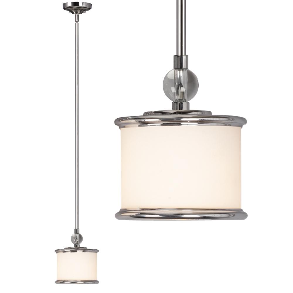 Mini-Pendant with 6",12",18" Extension Rods - Polished Chrome with White Glass