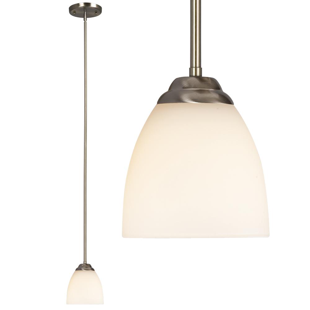 Mini-Pendant  w/6",12",18" Extension Rods - Brushed Nickel with Satin White Glass