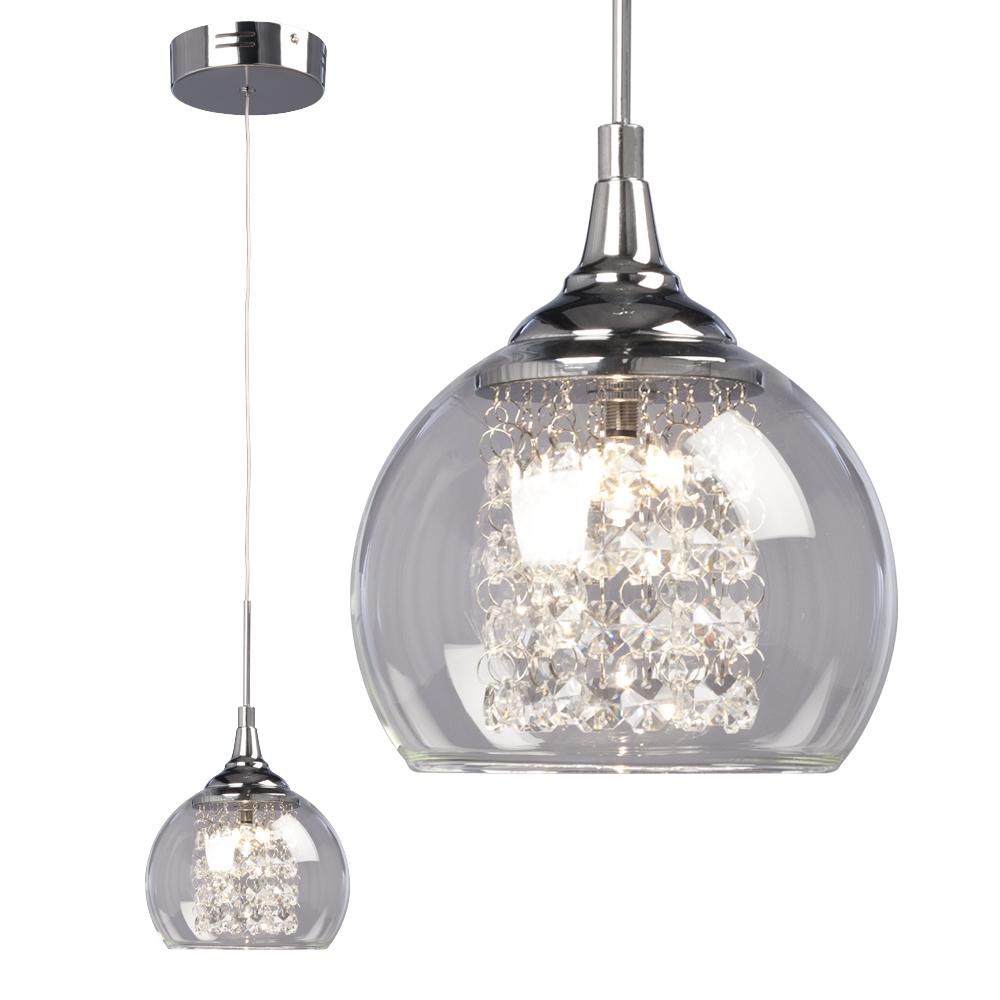 1-Light Mini Pendant - Polished Chrome with Clear Crystal Beads & Clear Glass Shade