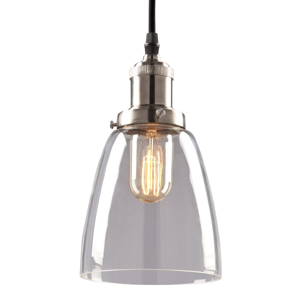 1-Light Vintage Mini-Pendant in Brushed Nickel with Clear Glass Shade w/ 6ft wire