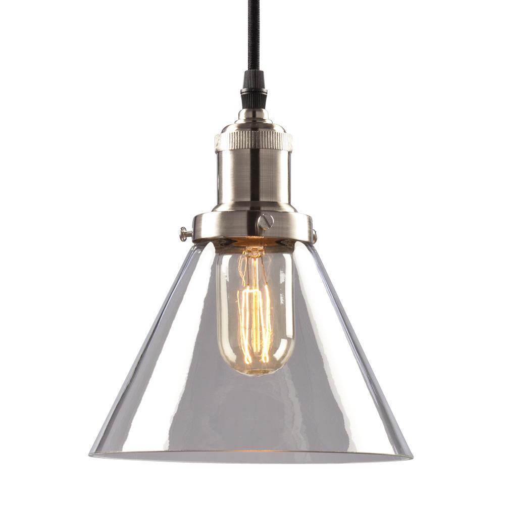 1-Light Vintage Mini-Pendant in Brushed Nickel with Clear Glass Shade w/ 6ft wire