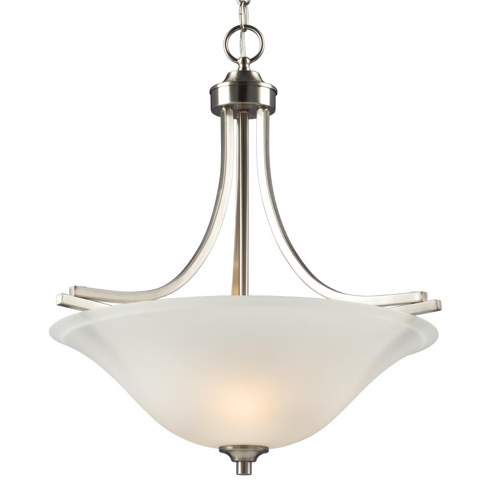 3-Light Pendant in Brushed Nickel with Satin White Glass