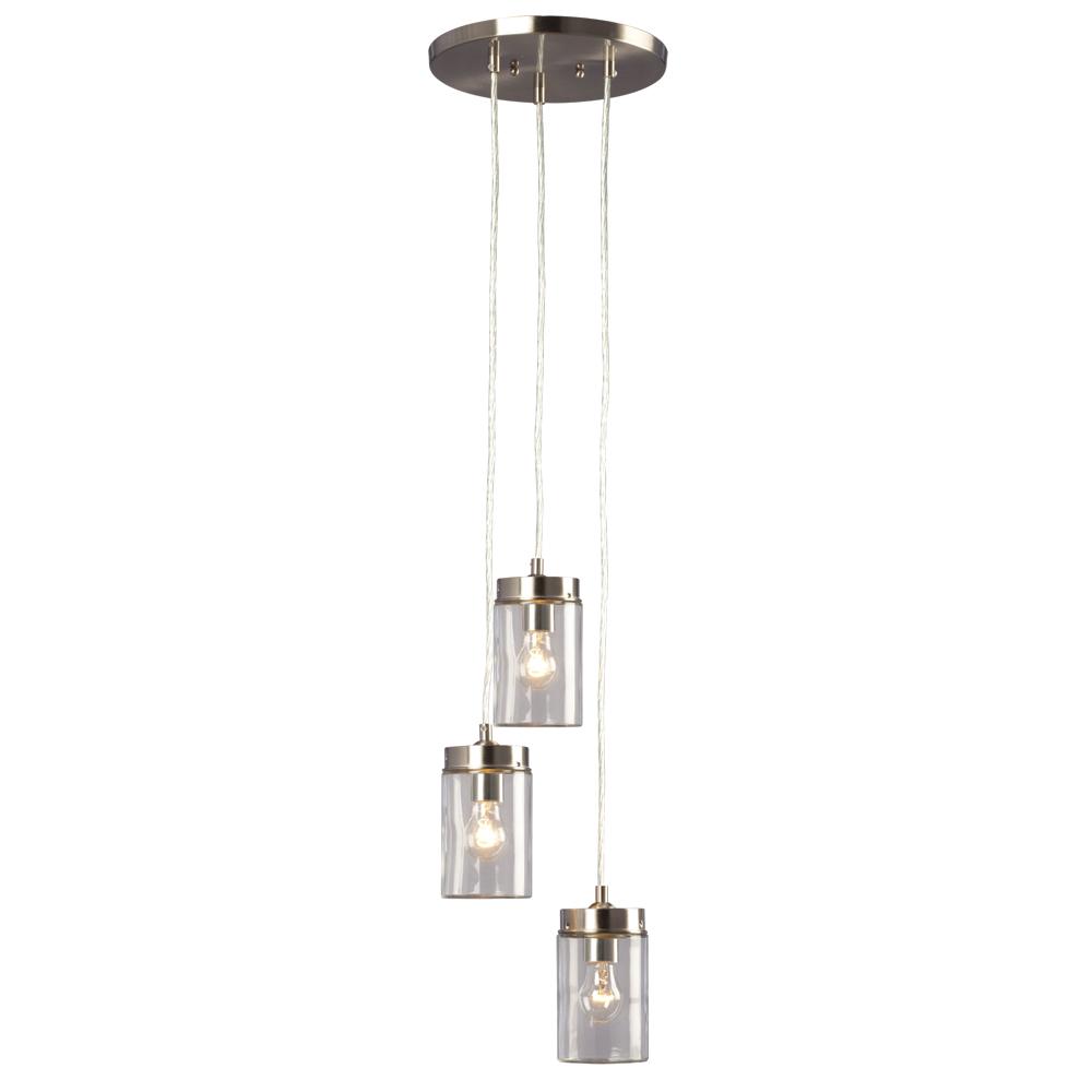 3-Light Multi-Light Pendant  - in Brushed Nickel finish with Clear Glass Shade