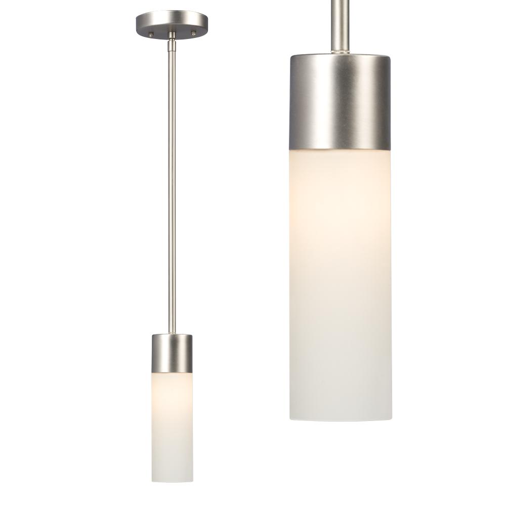 Mini Pendant w/6",12",18" Extension Rods - Brushed Nickel with White Straight Glass