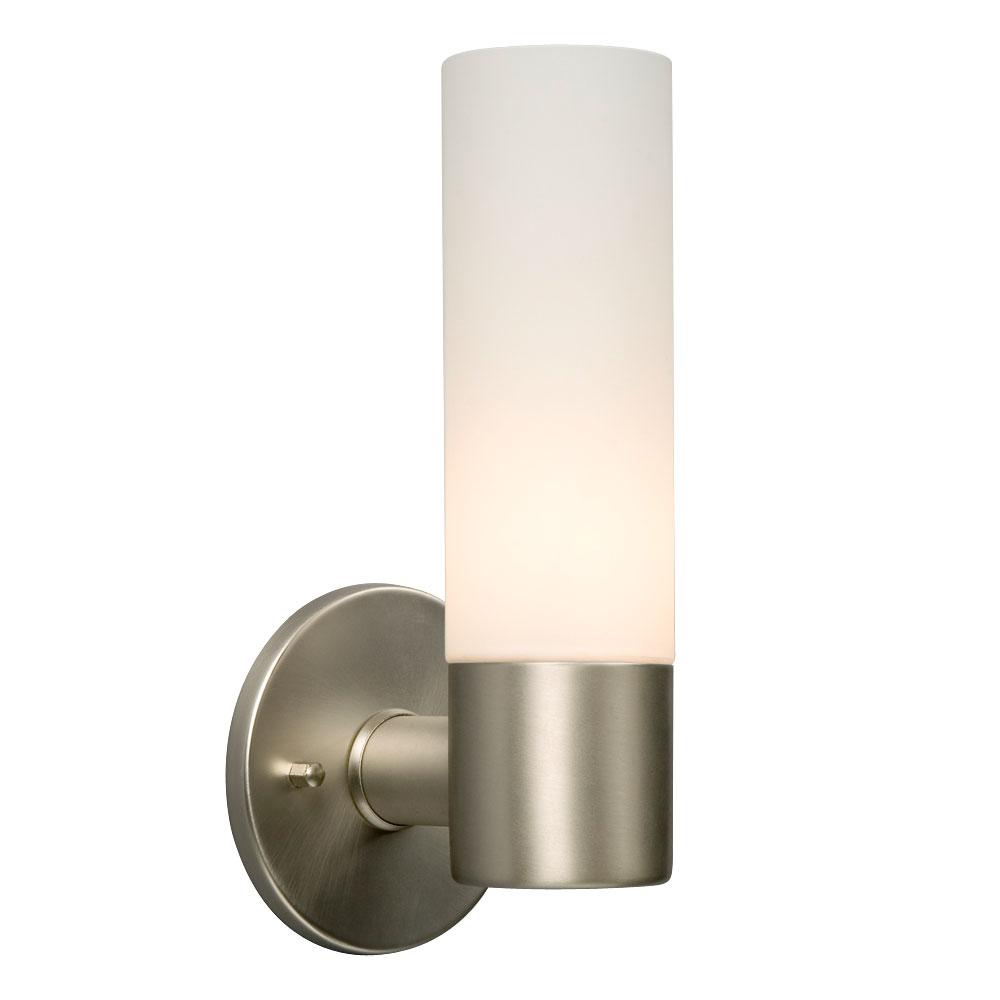 Wall Sconce - in Brushed Nickel finish with White Cylinder Glass