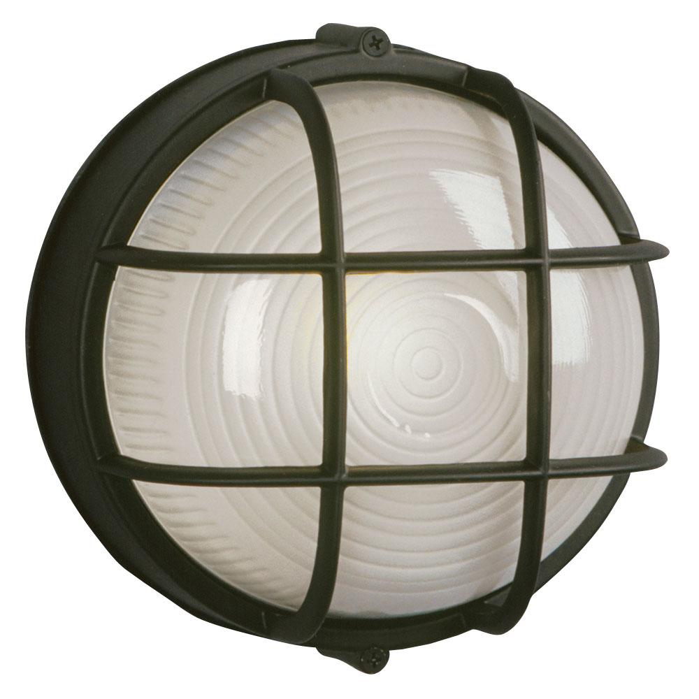 LED Outdoor Cast Aluminum Marine Light with Guard - in Black finish with Frosted Glass (Wall or Ceil