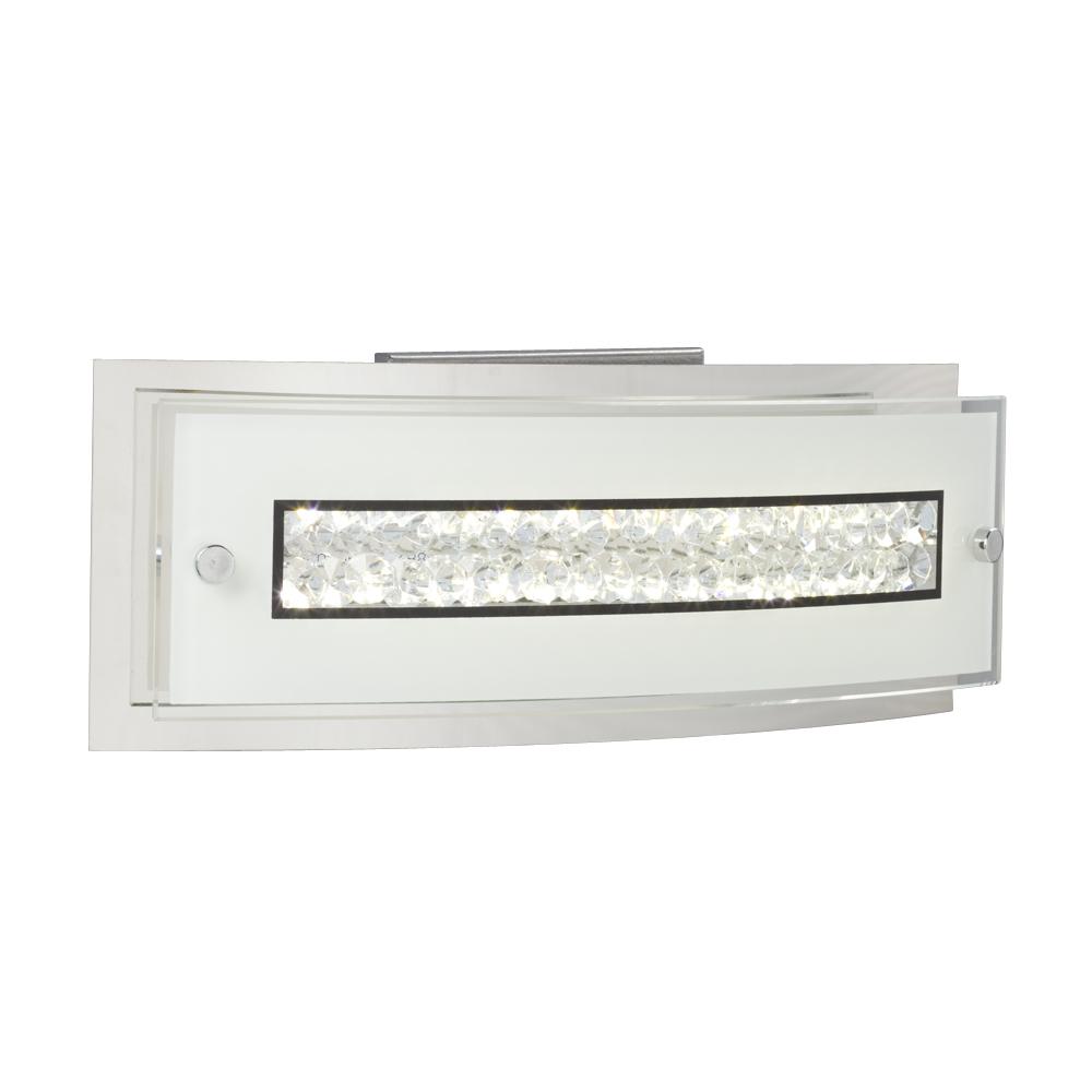 LED Bath & Vanity Light - in Polished Chrome finish - White Glass with Clear Crystal Accents (non-di