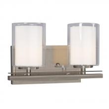 Galaxy Lighting 718712BN - 2-Light Vanity in Brushed Nickel with Satin White Inner Glass & Clear Outer Glass