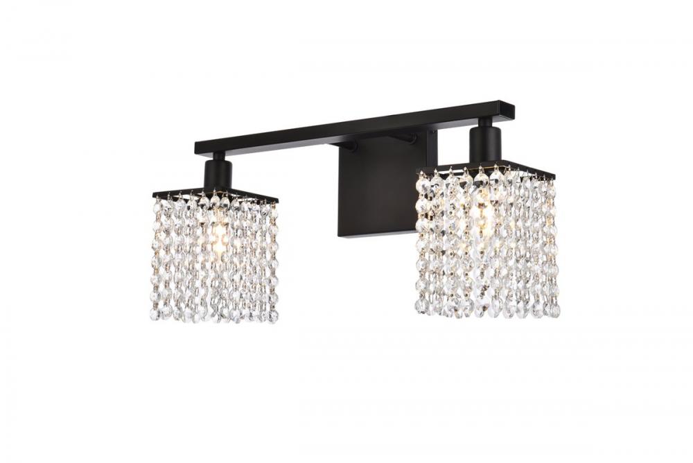 Phineas 2 Lights Bath Sconce in Black with Clear Crystals