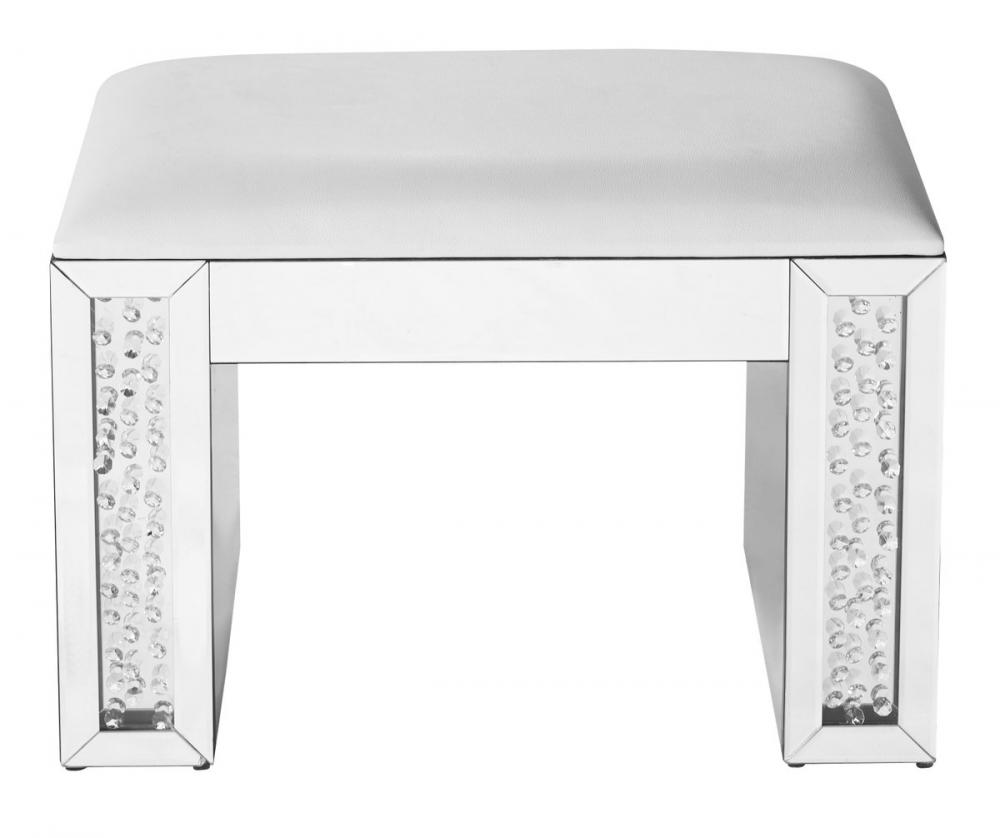 26 Inch Crystal Vanity Leather Stool in Clear Mirror Finish