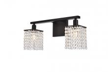 Elegant LD7008BK - Phineas 2 Lights Bath Sconce in Black with Clear Crystals
