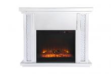 Elegant MF9901-F1 - 47.5 In. Crystal Mirrored Mantle with Wood Log Insert Fireplace