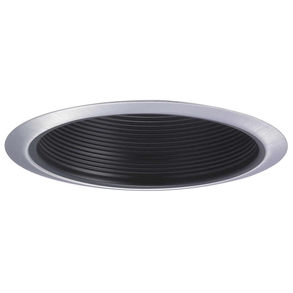 6" BR/PAR30 Stepped Baffle w/ Metal Ring, Black/Natural Metal