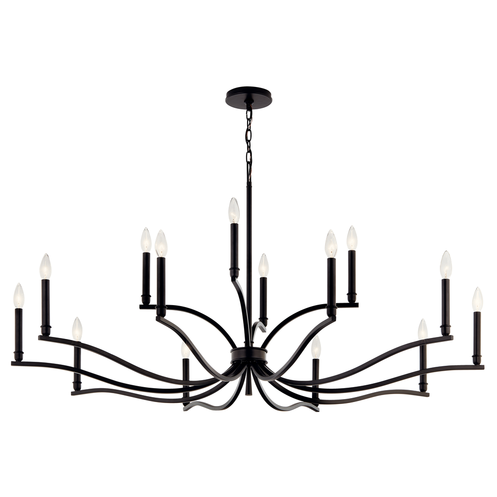 Malene 52.75 Inch 14 Light 2-Tier Chandelier in Black