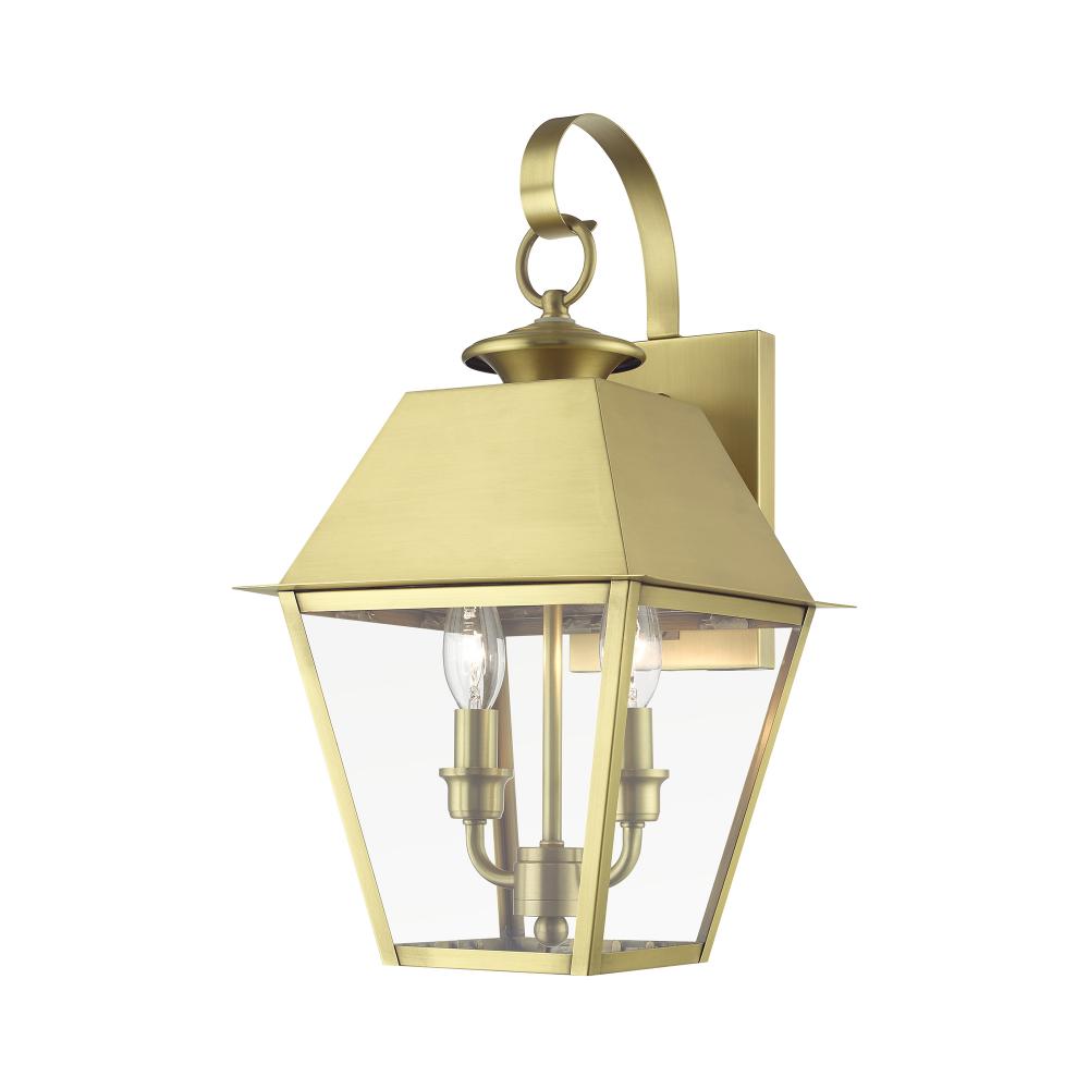 2 Light Natural Brass Outdoor Medium Wall Lantern