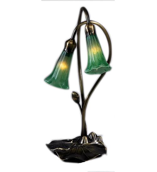 16" High Green Tiffany Pond Lily 2 Light Accent Lamp