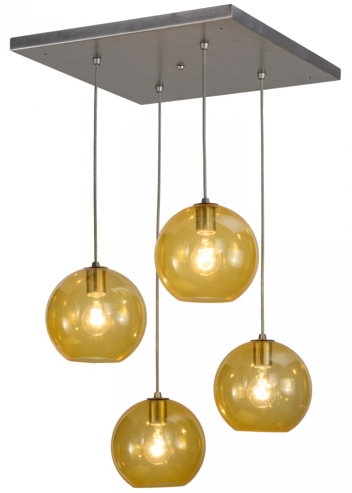 20"Sq Bola Amber 4 LT Cascading Pendant