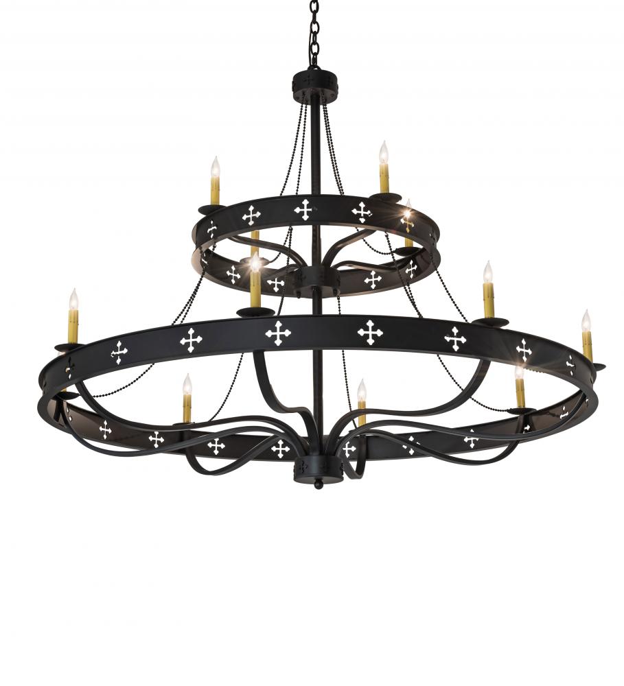 60" Wide Byzantine 12 Light Two Tier Chandelier