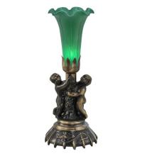 Meyda Blue 11026 - 13" High Green Tiffany Pond Lily Twin Cherub Accent Lamp