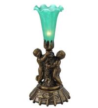 Meyda Blue 12002 - 12" High Green Tiffany Pond Lily Twin Cherub Mini Lamp