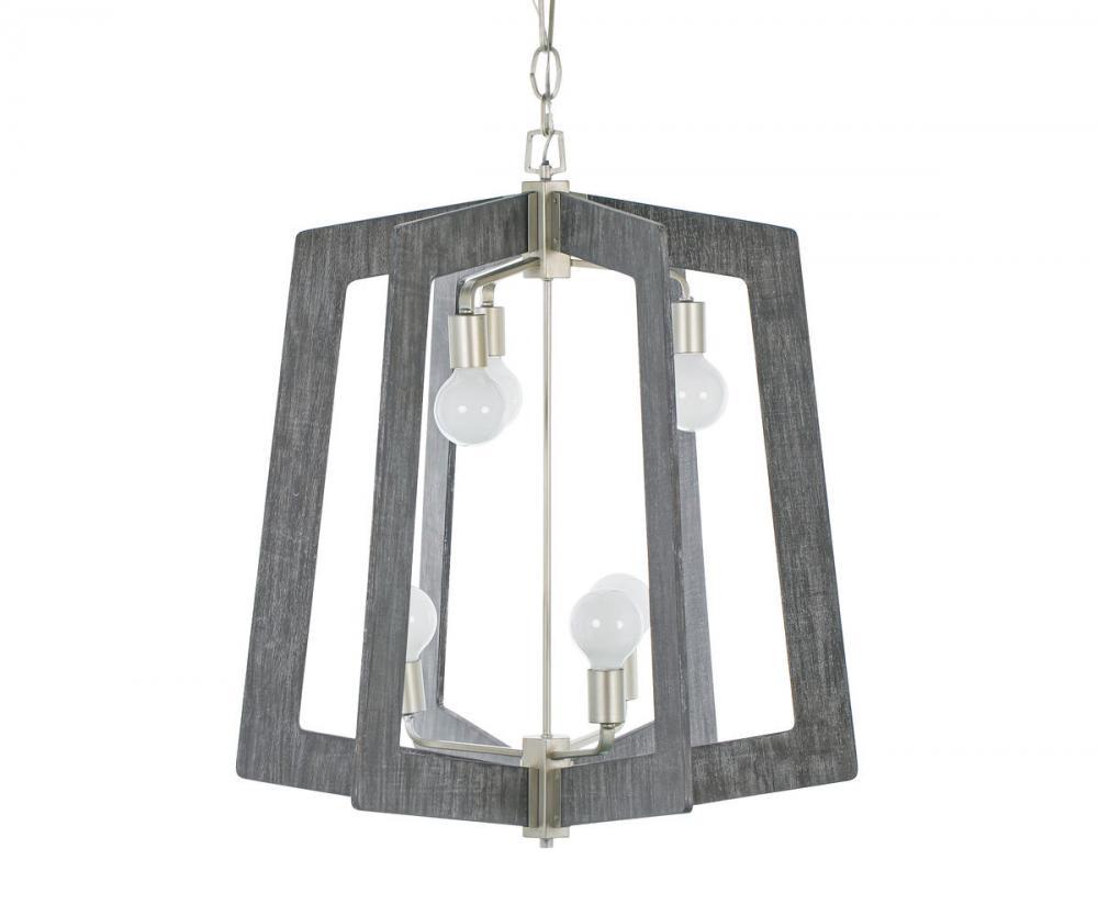 Lofty 6-Lt 2-Tier Foyer Chandelier - Silverado/Gray Wood