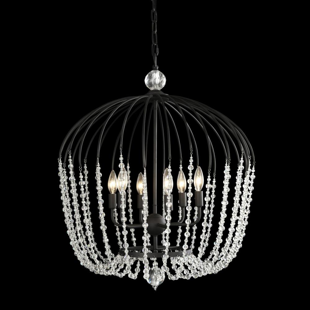 Voliere 6-Lt Crystal Tall Pendant - Matte Black