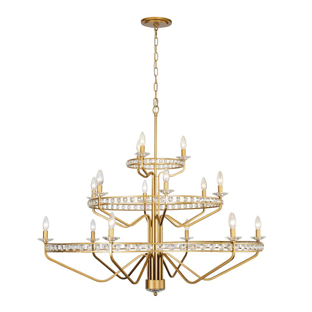 Monroe 15-Lt 3-Tier Chandelier - Antique Gold