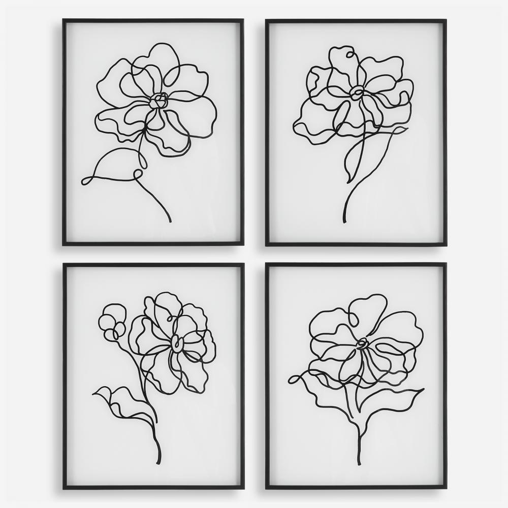 Bloom Black White Framed Prints, S/4