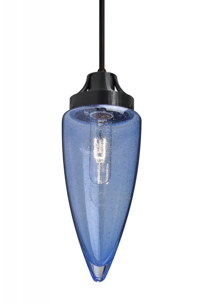 Besa, Sulu Cord Pendant, Blue Bubble, Black Finish, 1x60W Medium Base