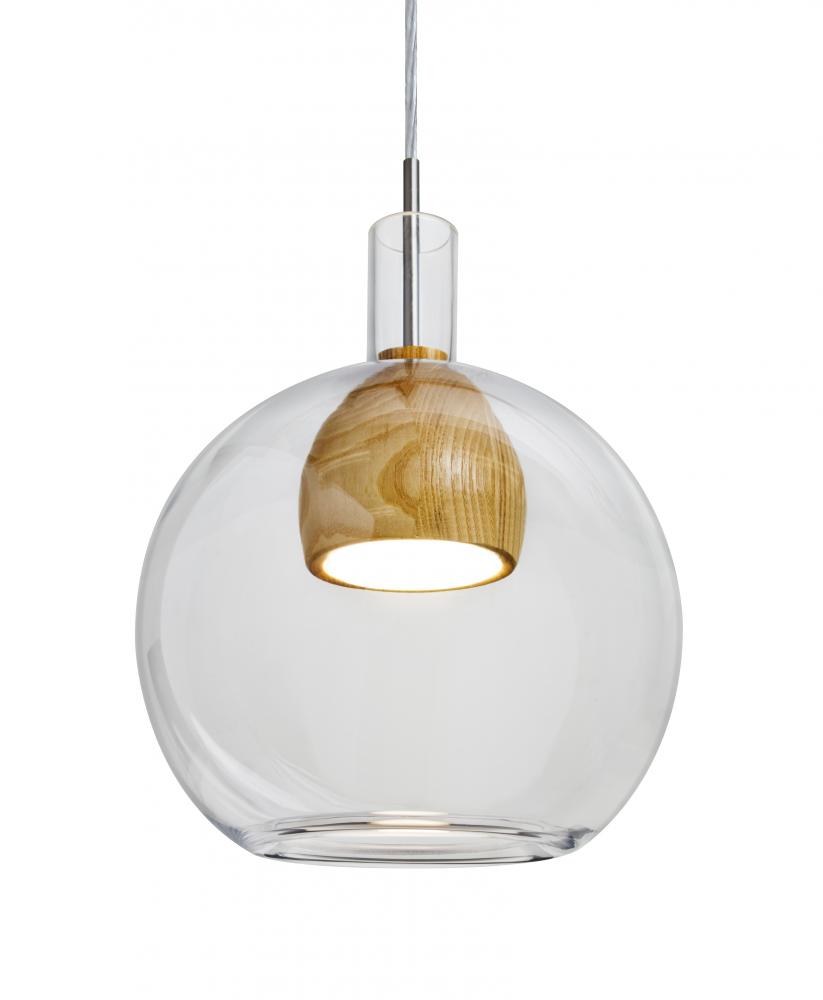 Besa, Benji Cord Pendant, Clear/Medium, Satin Nickel Finish, 1x9W LED